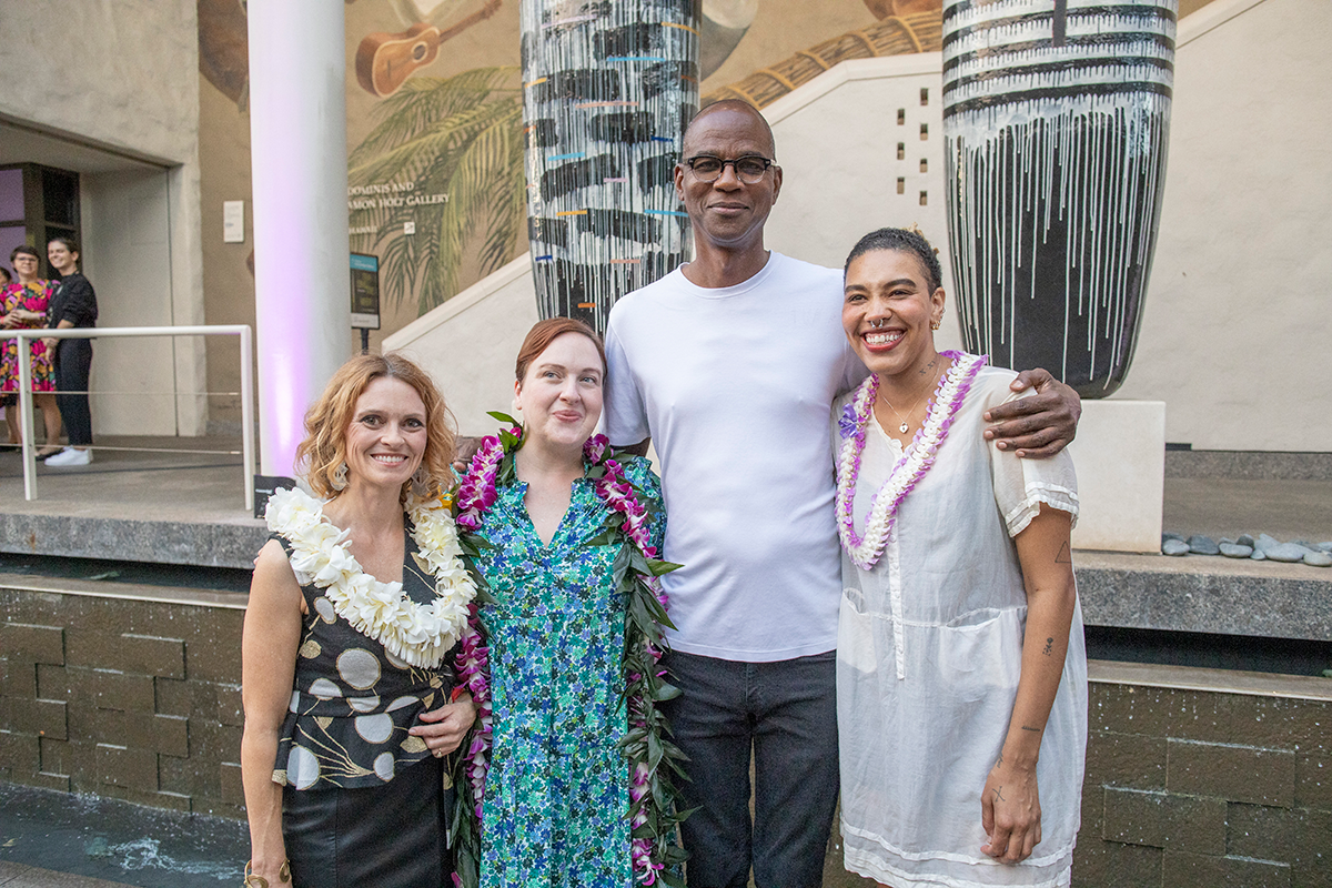 Katherine Love, HoMA Director Halona Norton-Westbrook, and artists Mark Bradford and Janiva Ellis at the opening of the 30 Americans Exhibition